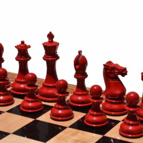 The Pioneer Series Chess set White & Red Lacquered Boxwood 4" King with 2" Square chess board-7755