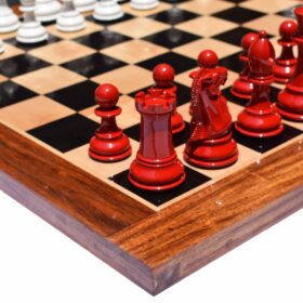 The Pioneer Series Chess Pieces White & Red Lacquered Boxwood 4" King-0