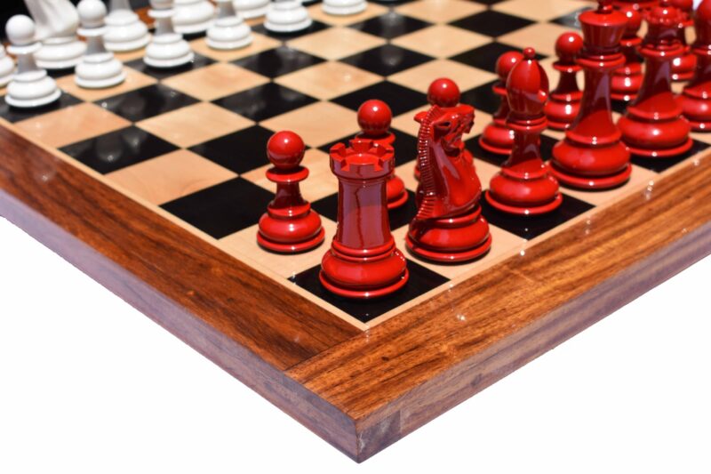 The Pioneer Series Chess Pieces White & Red Lacquered Boxwood 4" King-0