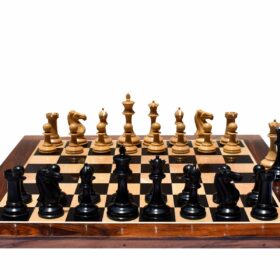 Queens Gambit Series chess set Boxwood & Ebony 4" King with 2" Square chess board-7757