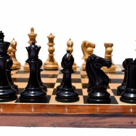 Queens Gambit Series chess set Boxwood & Ebony 4" King with 2" Square chess board-7760