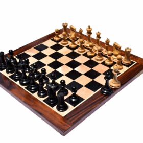 Queens Gambit Series chess set Boxwood & Ebony 4" King with 2" Square chess board-7758