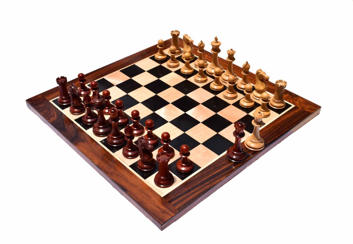 Queens Gambit Series chess set Boxwood & Padauk 4" King with 2" Square chess board-0