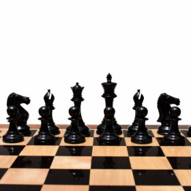 Queens Gambit Series chess set Boxwood & Ebony 4" King with 2" Square chess board-7764