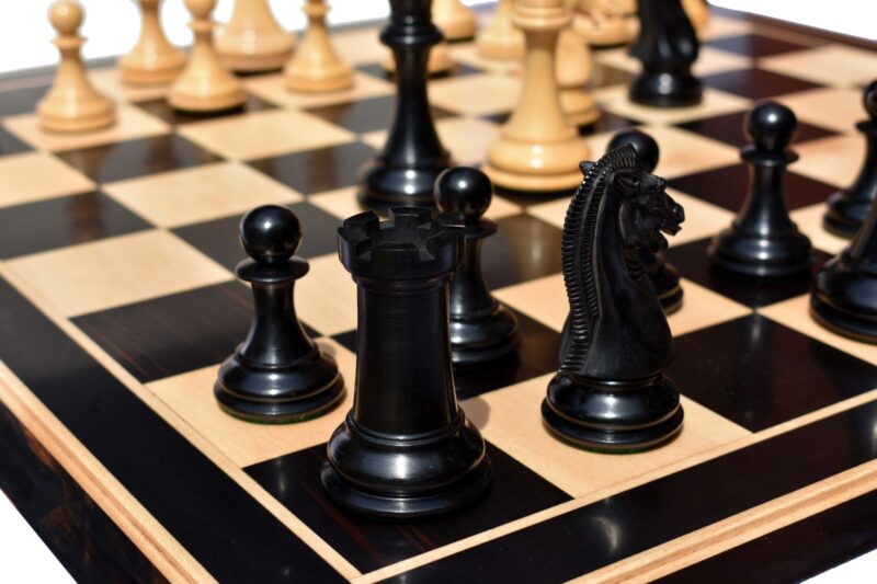 The Empire's Prestige Series chess set Boxwood & Ebony 4.4" King with 2.25" Square chess Board -0