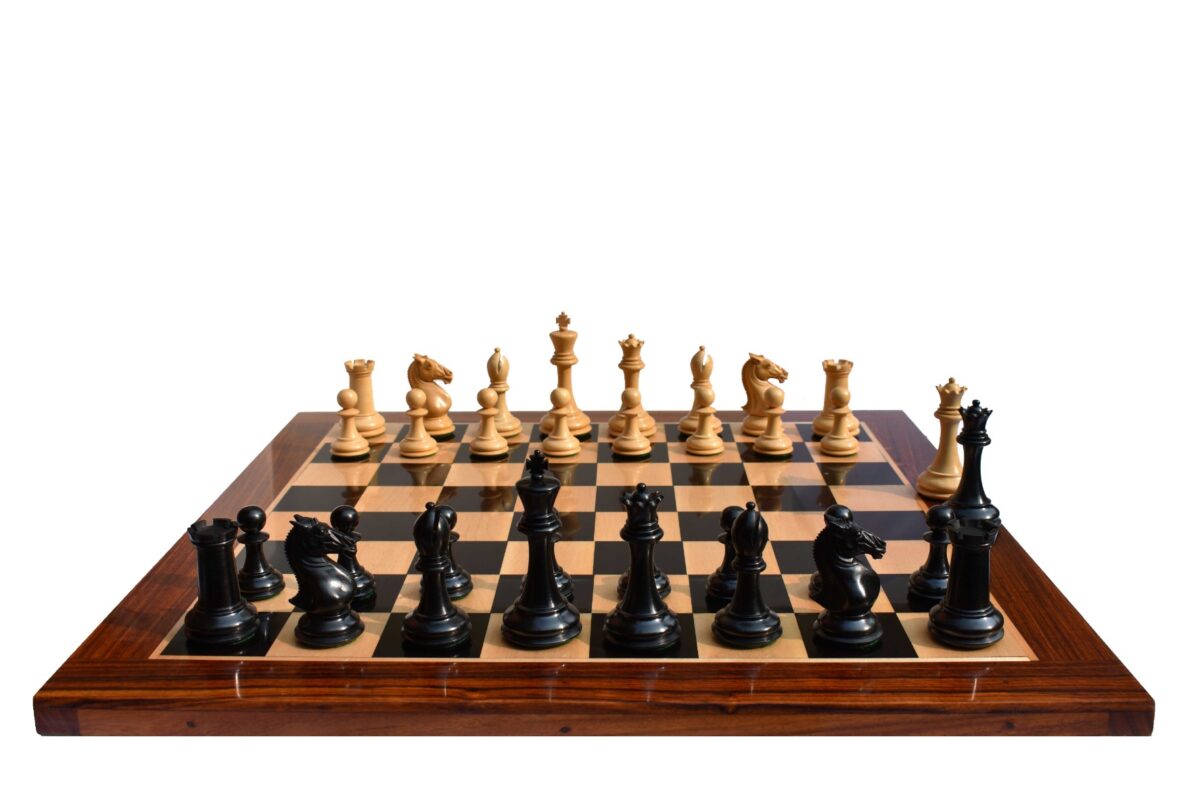 New Hasting Series chess set Boxwood & Ebony 4.25" King with 2.25" Square chess board-7952