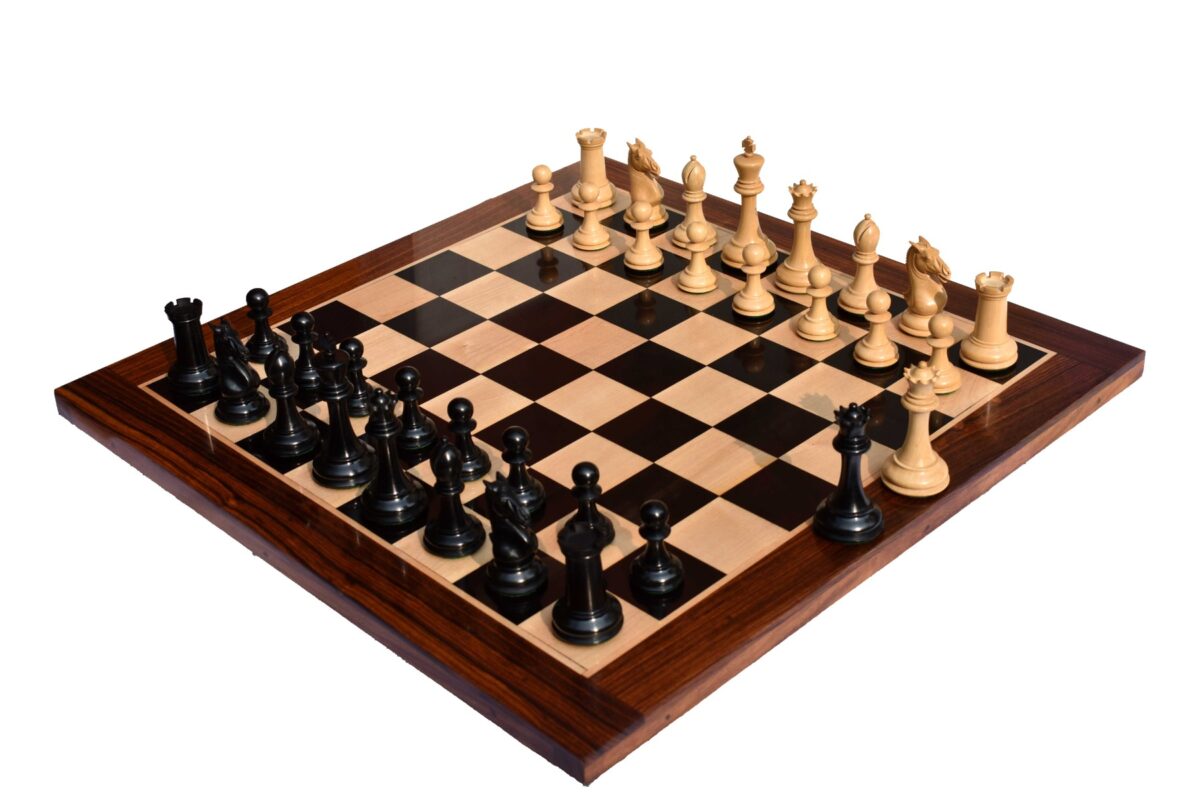 New Hasting Series chess set Boxwood & Ebony 4.25" King with 2.25" Square chess board-0