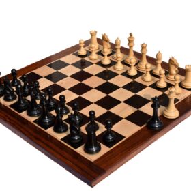 New Hasting Series chess set Boxwood & Ebony 4.25" King with 2.25" Square chess board-0