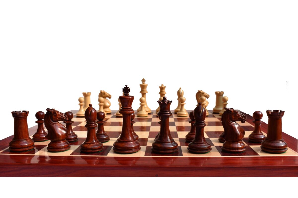 New Hasting Series chess set Boxwood & Padauk 4.25" King with 2.25" Square chess board-7969