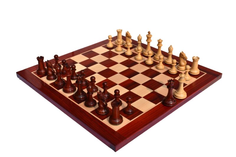 New Hasting Series chess set Boxwood & Padauk 4.25" King with 2.25" Square chess board-0