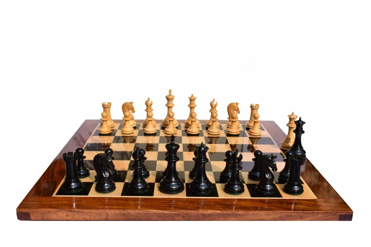 St Joseph Series chess set Boxwood & Ebony 4.25" King with 2.25" square chess board-7920