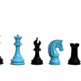 The Sovereign Series chess set Turquoise blue & Black lacquered boxwood 4.25" King with 2.25" square chess board-7907