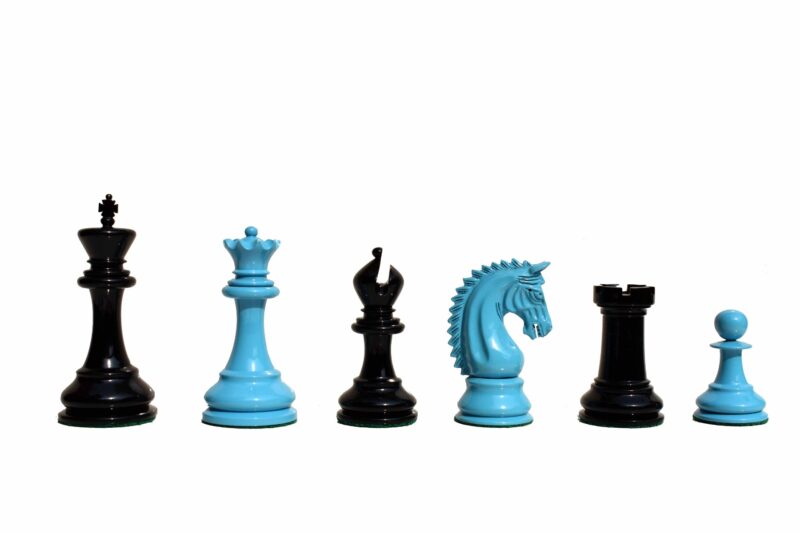 The Sovereign Series chess pieces Turquoise blue & Black lacquered boxwood 4.25" King -0