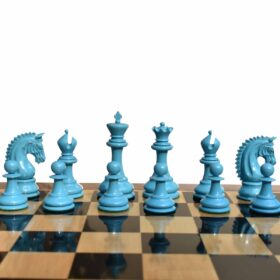 The Sovereign Series chess set Turquoise blue & Black lacquered boxwood 4.25" King with 2.25" square chess board-7901