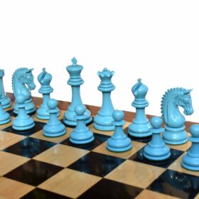 The Sovereign Series chess set Turquoise blue & Black lacquered boxwood 4.25" King with 2.25" square chess board-7902