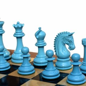 The Sovereign Series chess set Turquoise blue & Black lacquered boxwood 4.25" King with 2.25" square chess board-7903