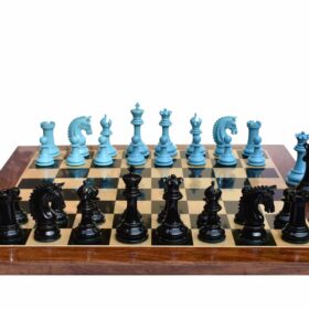 The Sovereign Series chess set Turquoise blue & Black lacquered boxwood 4.25" King with 2.25" square chess board-7899