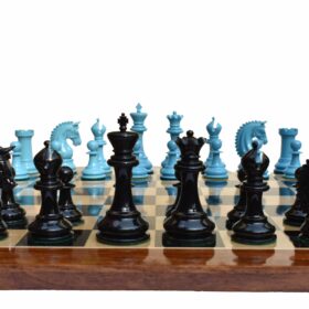 The Sovereign Series chess set Turquoise blue & Black lacquered boxwood 4.25" King with 2.25" square chess board-7900