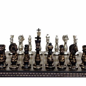 The Royal Carved Series brass chess set 3.75" King with 14" x 14" chess board-7894