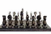 The Royal Carved Series brass chess set 3.75" King with 14" x 14" chess board-0