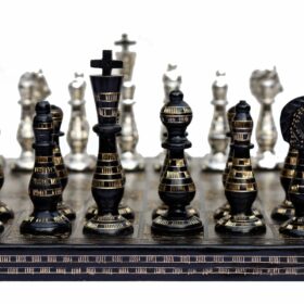 The Royal Carved Series brass chess set 3.75" King with 14" x 14" chess board-7895