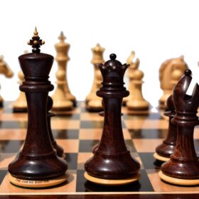 The Barbarian Knight Chess set Boxwood & Rosewood 4.4" King with 2.25" square chess board-8161