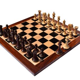 The Barbarian Knight Chess set Boxwood & Rosewood 4.4" King with 2.25" square chess board-8159