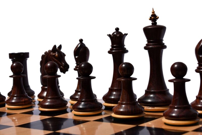 The Barbarian Knight Chess set Boxwood & Rosewood 4.4" King with 2.25" square chess board-0