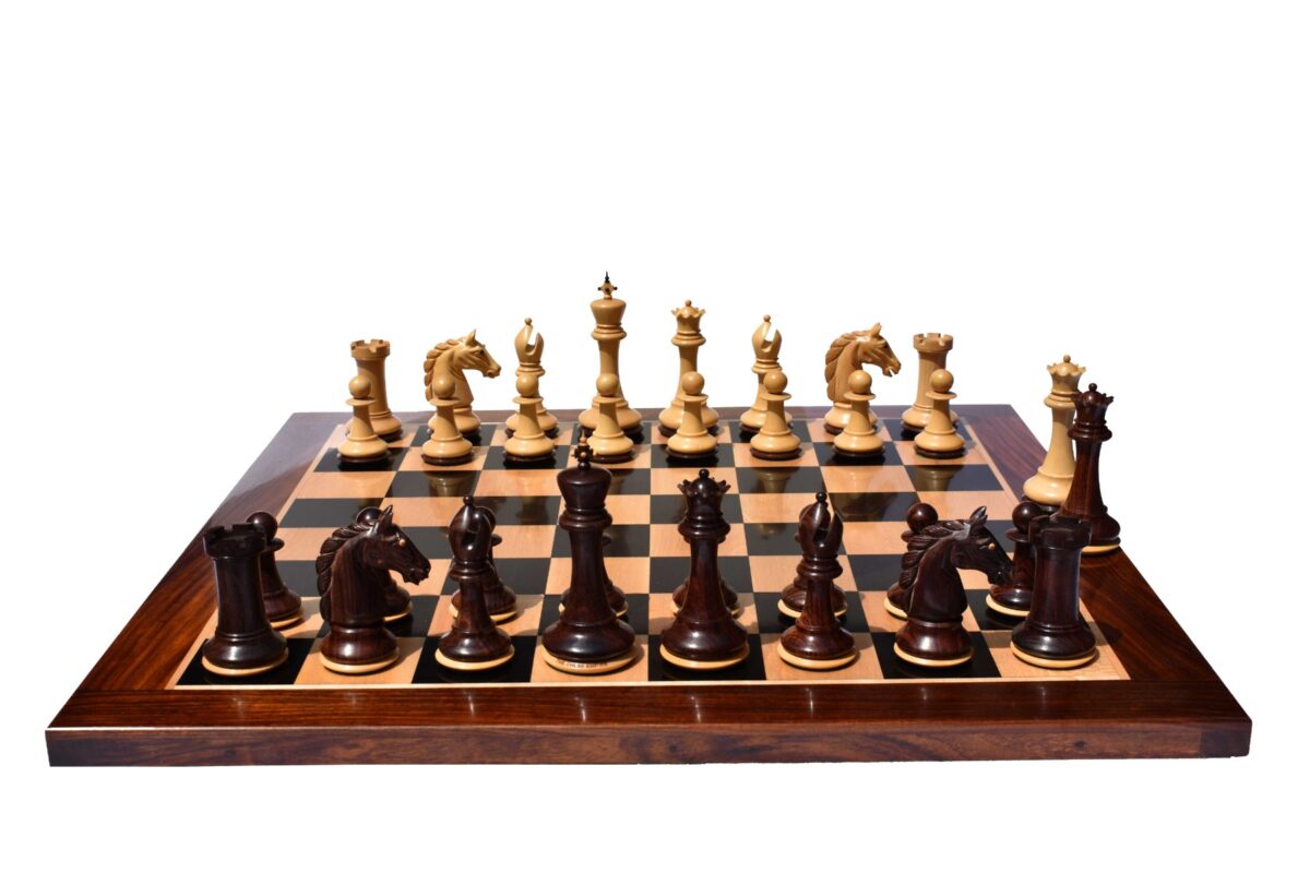 The Barbarian Knight Chess set Boxwood & Rosewood 4.4" King with 2.25" square chess board-8158