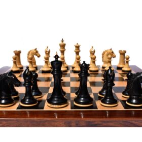 The Barbarian Knight Chess set Boxwood & Ebony 4.4" King with 2.25" square chess board-0