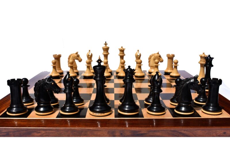 The Barbarian Knight Chess set Boxwood & Ebony 4.4" King with 2.25" square chess board-0