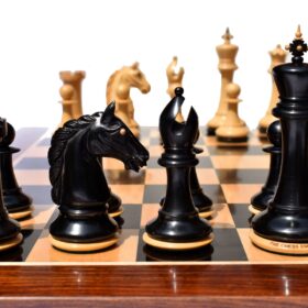 The Barbarian Knight Chess set Boxwood & Ebony 4.4" King with 2.25" square chess board-8178