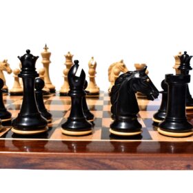 The Barbarian Knight Chess set Boxwood & Ebony 4.4" King with 2.25" square chess board-8179