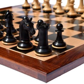 The Barbarian Knight Chess set Boxwood & Ebony 4.4" King with 2.25" square chess board-8174