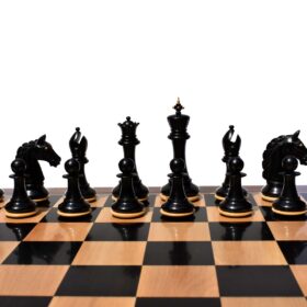 The Barbarian Knight Chess set Boxwood & Ebony 4.4" King with 2.25" square chess board-8186