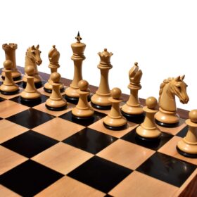 The Barbarian Knight Chess set Boxwood & Ebony 4.4" King with 2.25" square chess board-8185