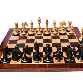 The Barbarian Knight Chess set Boxwood & Ebony 4.4" King with 2.25" square chess board-8173