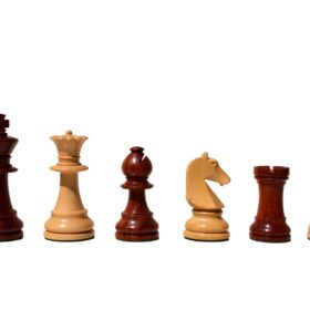 Henri Chavet Series B210 - 1980-1990 reproduction-Chess Pieces Boxwood & Padauk 3.625" King-0