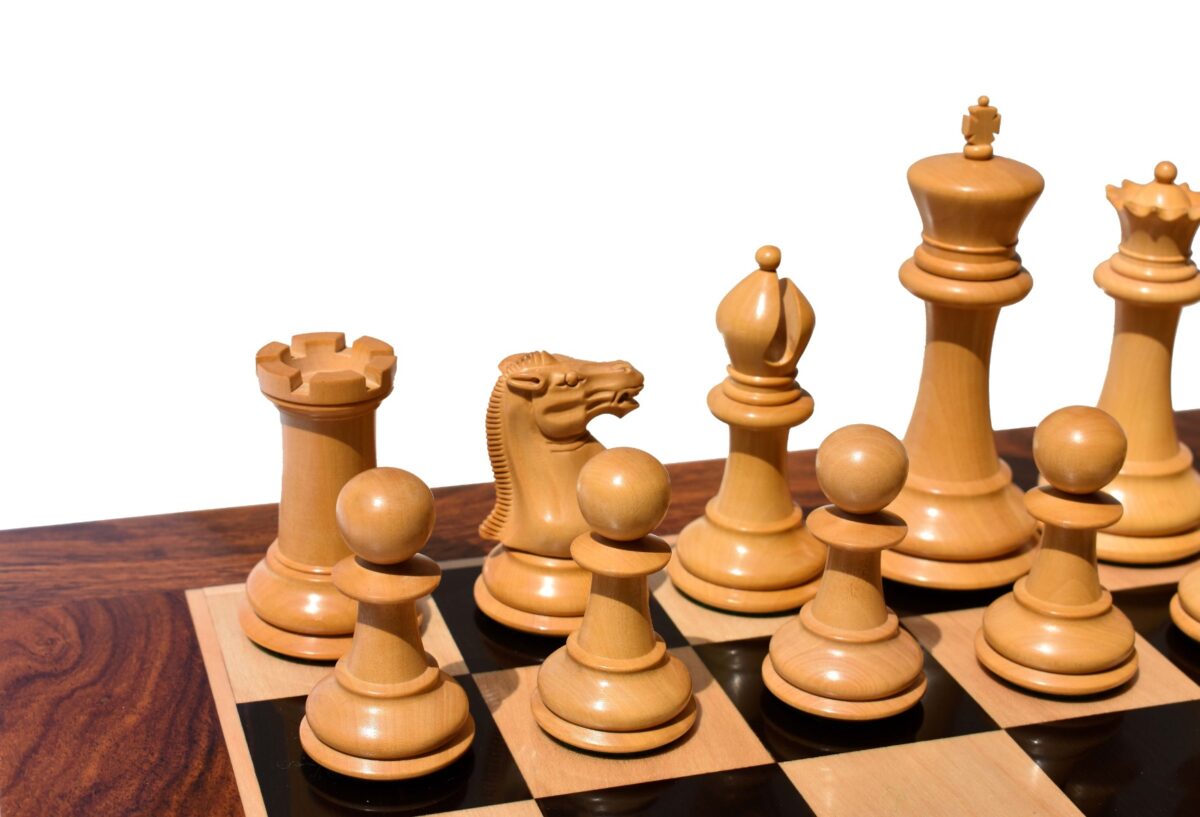 Jaques Morphy Staunton Chess set reproduction Boxwood & Ebony 4.4" King with 2.25" square chess board-8077