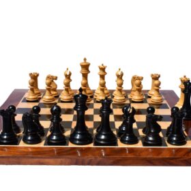 Jaques Morphy Staunton Chess set reproduction Boxwood & Ebony 4.4" King with 2.25" square chess board-8070