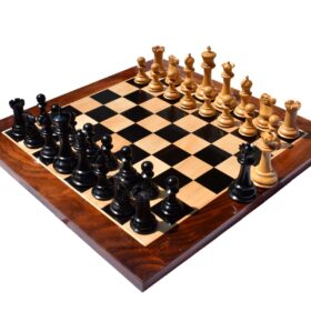 Jaques Morphy Staunton Chess set reproduction Boxwood & Ebony 4.4" King with 2.25" square chess board-8071