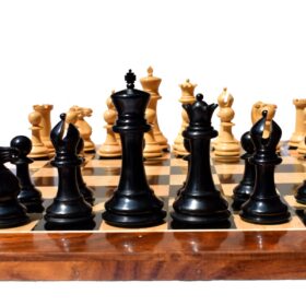 Jaques Morphy Staunton Chess set reproduction Boxwood & Ebony 4.4" King with 2.25" square chess board-8079