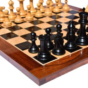 Jaques Morphy Staunton Chess set reproduction Boxwood & Ebony 4.4" King with 2.25" square chess board-0