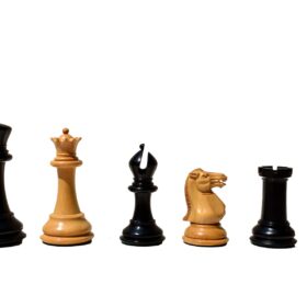 Jaques Morphy Staunton Chess set reproduction Boxwood & Ebony 4.4" King with 2.25" square chess board-8081