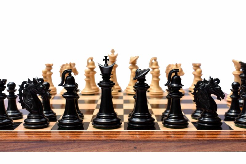 Limited Edition The Legendary Akhal-Teke Stallion chess set Boxwood & Ebony 4.5" King with 2.5" square Chess Board-0