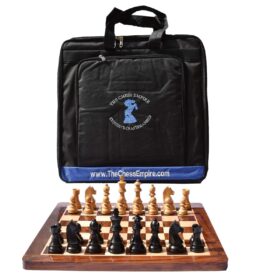 The Champion Series Chess Set Boxwood & Ebonized 3.75" King with 1.75" square chess board and Storage Case-8333