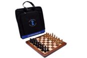 The Champion Series Chess Set Boxwood & Ebonized 3.75" King with 1.75" square chess board and Storage Case-0