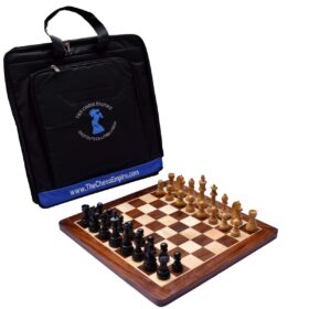 The Champion Series Chess Set Boxwood & Ebonized 3.75" King with 1.75" square chess board and Storage Case-0