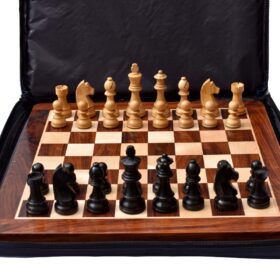 The Champion Series Chess Set Boxwood & Ebonized 3.75" King with 1.75" square chess board and Storage Case-8334