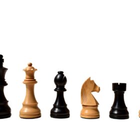 The Champion Series Chess Set Boxwood & Ebonized 3.75" King with 1.75" square chess board and Storage Case-8339